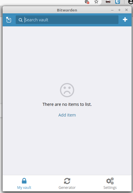 Bitwarden vault with no entries